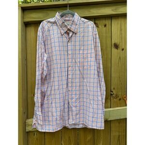 Ermenegildo Zegna 3XL Dress Shirt Long Sleeve Plaid Orange Blue Button Up‎